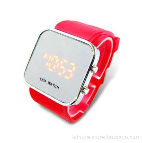 LED Watch, Mirror Dial Different Colors, Made of Silicone Band Material